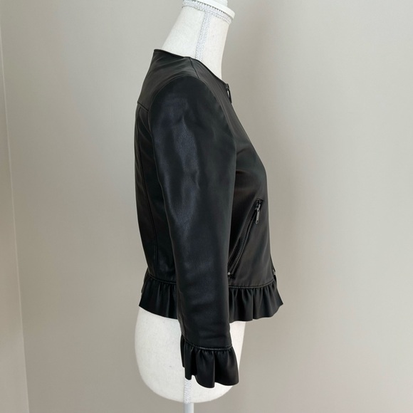 Zara Peplum Ruffled Faux Leather Cropped Zip Up Frill Jacket XS - Picture 7 of 15
